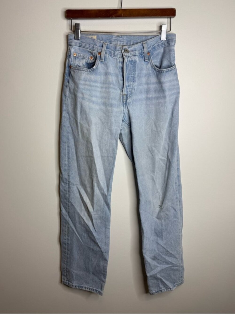 Levis Premium 501 90s Jeans Light Wash Straight Leg Denim High Rise Blue size 24